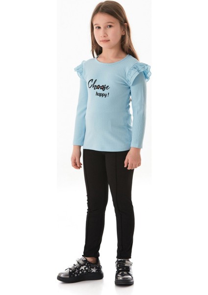 Fitilli Choose Happy Baskılı Kolu Fırfırlı Kız Çocuk Body
