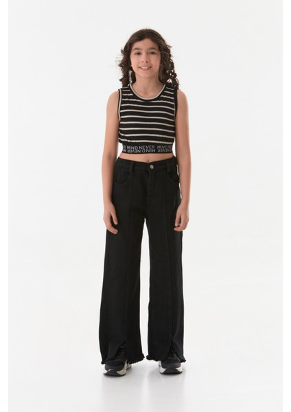 Çizgili Fitilli Beli Lastikli Kız Çocuk Crop Body