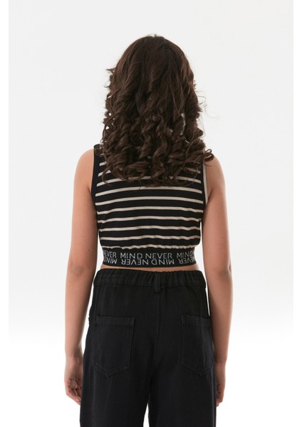 Çizgili Fitilli Beli Lastikli Kız Çocuk Crop Body