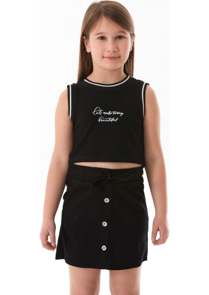 Fitilli Yazı Baskılı Halter Yaka Kız Çocuk Body