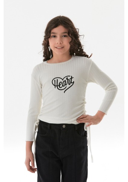 Fitilli Heart Baskılı Yanları Büzgülü Kız Çocuk Body fırsatları