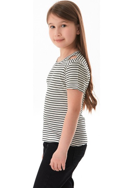 Omzu Pencere Detaylı Çizgili Kız Çocuk Body