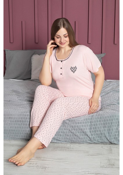 Büyük Beden Yaprak Desenli Kısa Kollu Pijama Takımı