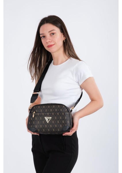 Kadın Monogram Desenli Uzun Askılı Çapraz Omuz Çantası - Kahverengi – Newpolo228