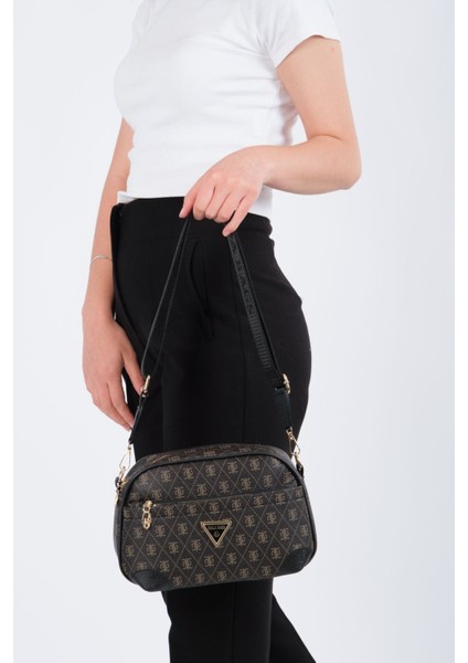 Kadın Monogram Desenli Uzun Askılı Çapraz Omuz Çantası - Kahverengi – Newpolo228