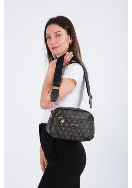 Kadın Monogram Desenli Uzun Askılı Çapraz Omuz Çantası - Kahverengi – Newpolo228