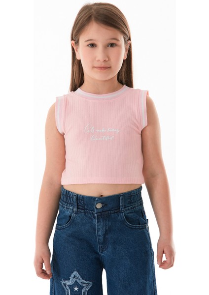 Fitilli Yazı Baskılı Halter Yaka Kız Çocuk Body