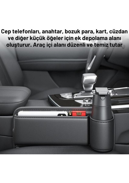 2 Adet Set Deri Araç Içi Ön Koltuk Yanı Organizer, Telefon, Cüzdan, Bardak Tutucu Düzenleyici Organizer