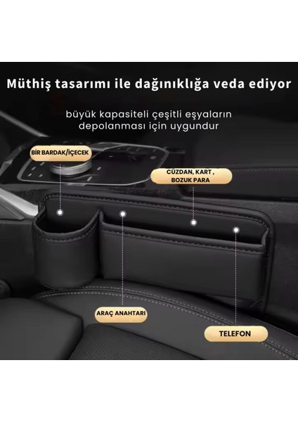 2 Adet Set Deri Araç Içi Ön Koltuk Yanı Organizer, Telefon, Cüzdan, Bardak Tutucu Düzenleyici Organizer