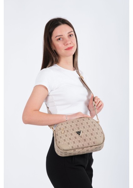 Kadın Monogram Desenli Uzun Askılı Çapraz Omuz Çantası - Kahverengi – Newpolo228 modelleri