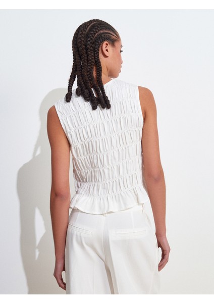 50845 Kolsuz Crop Bluz-Ekru fiyatları