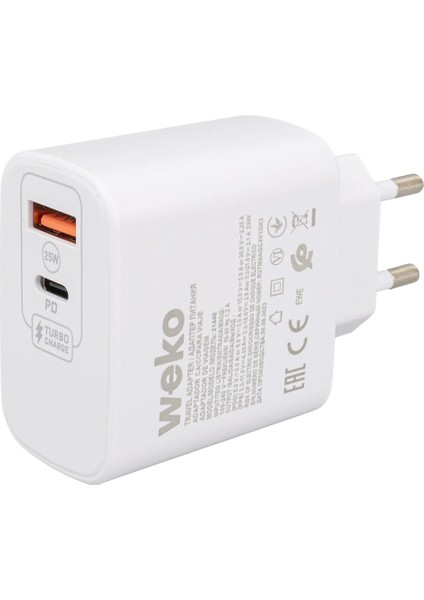 WK-21446 S11-UC 25 Watt 3.0 Amper Type-C + USB Şarj Başlık Adaptörü (5047)