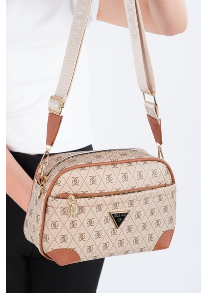 Kadın Monogram Desenli Uzun Askılı Çapraz Omuz Çantası - Kahverengi – Newpolo228