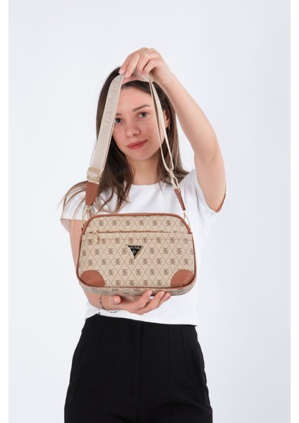 Kadın Monogram Desenli Uzun Askılı Çapraz Omuz Çantası - Kahverengi – Newpolo228 modelleri