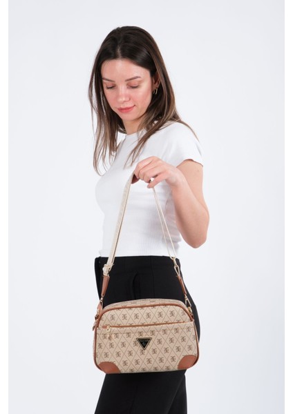 Kadın Monogram Desenli Uzun Askılı Çapraz Omuz Çantası - Kahverengi – Newpolo228 indirimleri