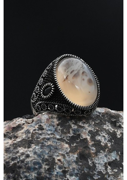 Erkek Yüzüğü Yemen Akik Taşlı Mikro Taş Süslemeli 925 Ayar Gümüş 901767