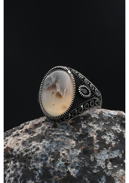 Erkek Yüzüğü Yemen Akik Taşlı Mikro Taş Süslemeli 925 Ayar Gümüş 901767 indirimleri