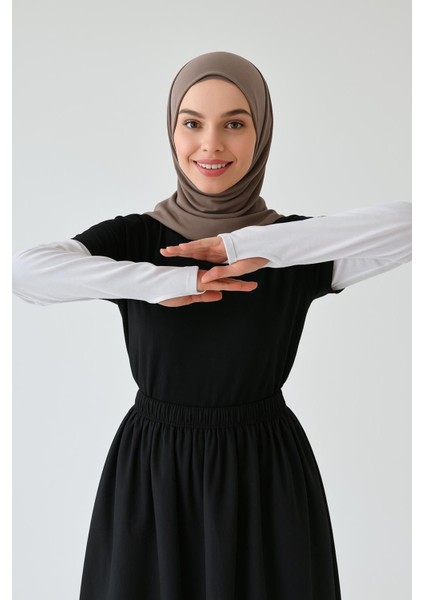 Beyaz Bisiklet Parmaklı Tesettür Boyunluk | Uzun Kollu Kolluklu Body Bluz Bolero Rahat Tasarım
