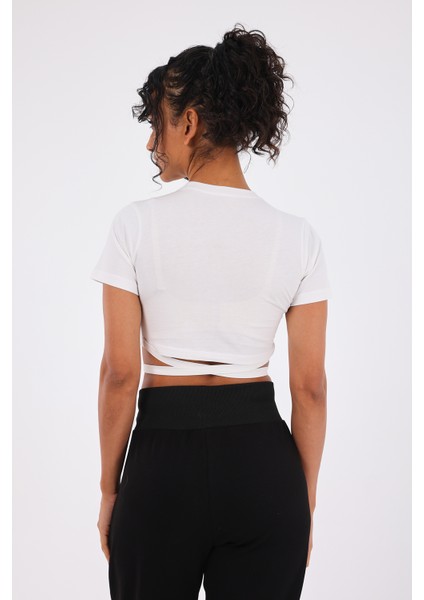 Viora Kadın Kısa Kollu Belden Bağlamalı Yoga Tişörtü Beyaz fırsatları