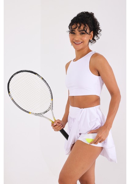 Court Kadın Pileli Taytlı Tenis Eteği Beyaz