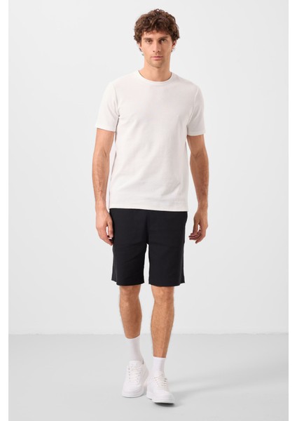 Siyah Standart Fit Dokuma Hafif Esnek Chino Erkek Şort - 81289