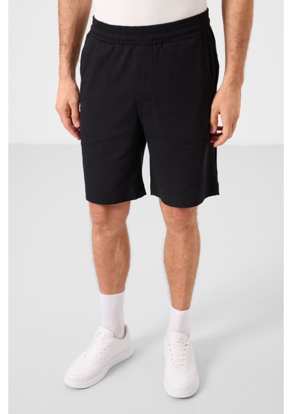 Siyah Standart Fit Dokuma Hafif Esnek Chino Erkek Şort - 81289