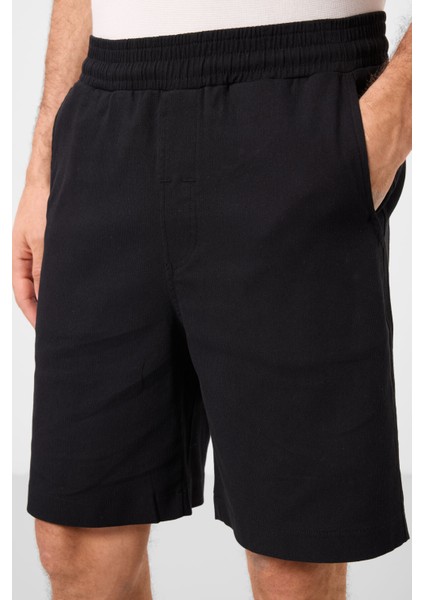 Siyah Standart Fit Dokuma Hafif Esnek Chino Erkek Şort - 81289