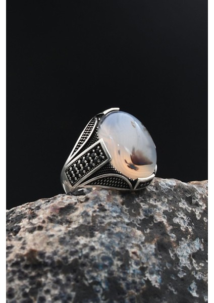 925 Ayar Gümüş Erkek Yüzüğü Yemen Akik Taşlı Mikro Taş Süslemeli 901769 fiyatları