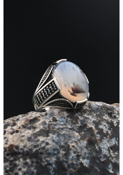 925 Ayar Gümüş Erkek Yüzüğü Yemen Akik Taşlı Mikro Taş Süslemeli 901769 modelleri