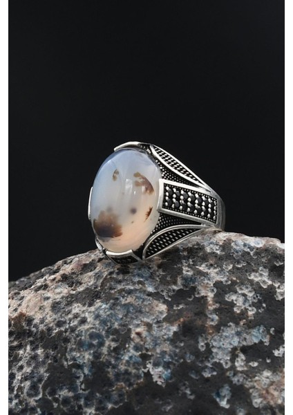 925 Ayar Gümüş Erkek Yüzüğü Yemen Akik Taşlı Mikro Taş Süslemeli 901769 indirimleri