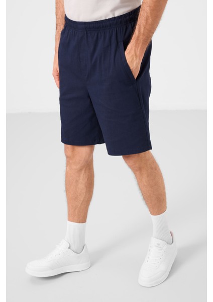 Lacivert Standart Fit Dokuma Hafif Esnek Chino Erkek Şort - 81292