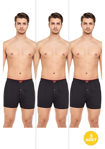 Erkek Rahat ve Konforlu Havlu Bel Pamuklu Düğmeli Boxer 3'lü Paket
