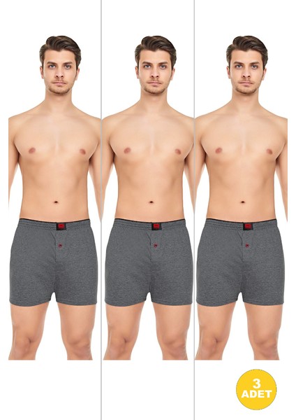 Erkek Rahat ve Konforlu Havlu Bel Pamuklu Düğmeli Boxer 3'lü Paket