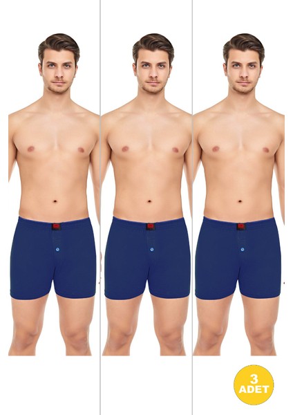 Erkek Rahat ve Konforlu Havlu Bel Pamuklu Düğmeli Boxer 3'lü Paket