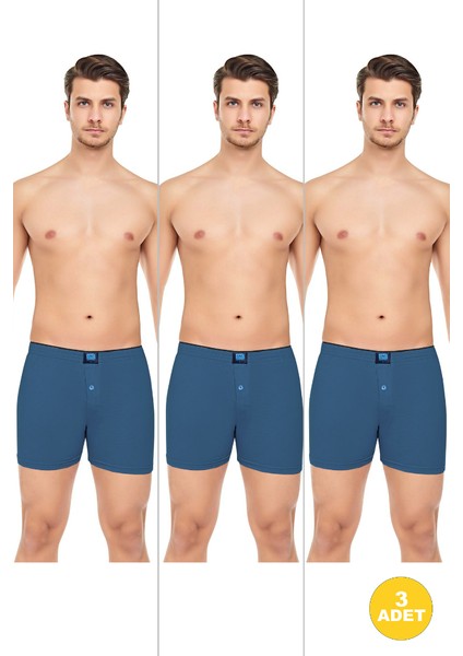 Erkek Rahat ve Konforlu Havlu Bel Pamuklu Düğmeli Boxer 3'lü Paket