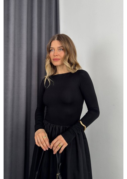 Siyah Çan Model Poplin Elbise