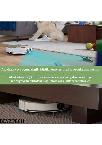 Ultra Güçlü Emiş Gücü Titreşimli Mop 360 Lazer Navigasyon Küçük Engel Algılama Teknolojisi