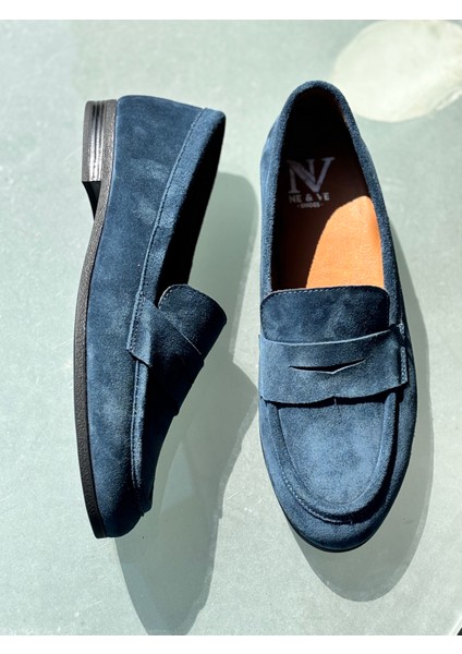 Lacivert Süet Deri Kadın Loafer Ayakkabı fırsatları