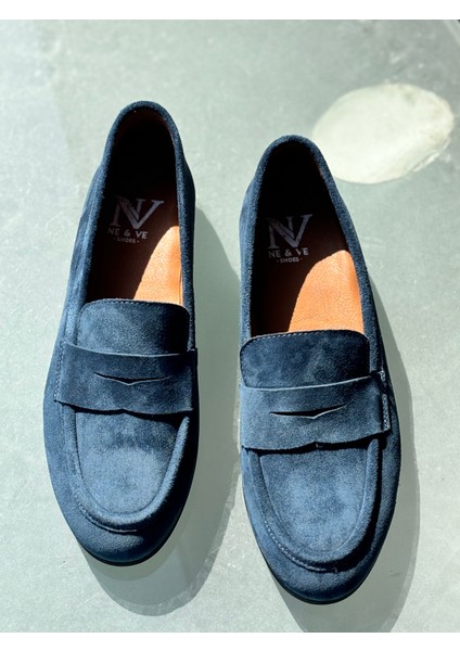 Lacivert Süet Deri Kadın Loafer Ayakkabı indirimleri