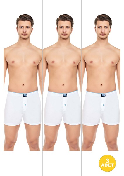 Erkek Rahat ve Konforlu Havlu Bel Pamuklu Düğmeli Boxer 3'lü Paket