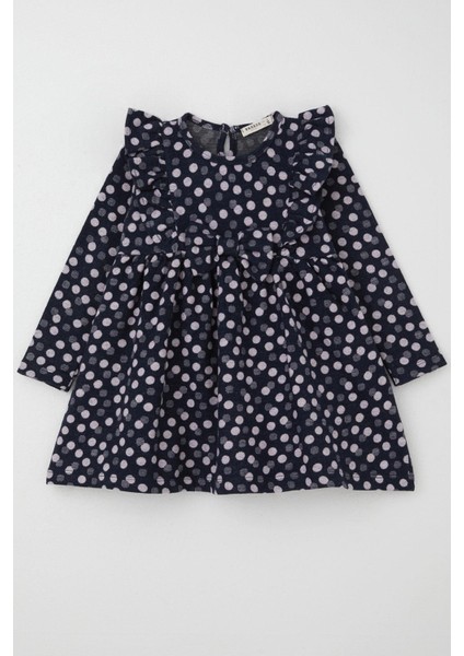 Kız Çocuk Uzun Kollu Elbise Puantiyeli Fiyonklu 1.5-5 Yaş, Lacivert