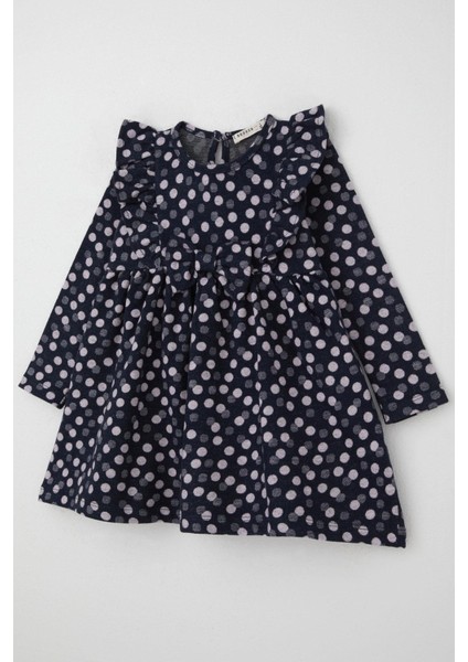 Kız Çocuk Uzun Kollu Elbise Puantiyeli Fiyonklu 1.5-5 Yaş, Lacivert modelleri