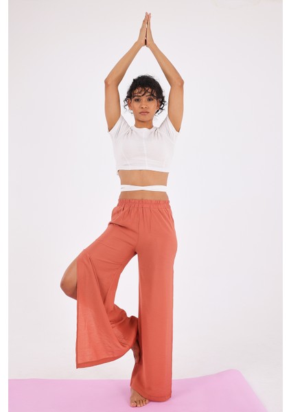 Celeste Kadın Yandan Yırtmaçlı Yoga Pantolonu Nar Çiçeği