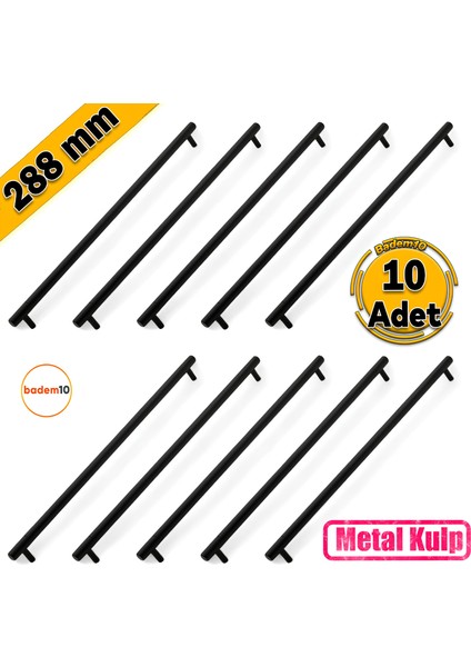 Hitit 10'lu 288 mm Çekmece Dolap Dolabı Kapak Kulpu Kulpları Kulbu Metal Kulp Mobilya Mutfak Banyo