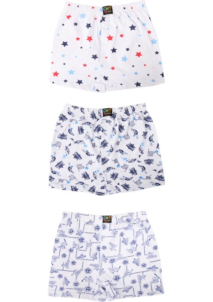 Erkek Çocuk 3'lü Karışık Desenli 100% Pamuk Premium Paketli Boxer