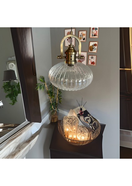 Elegant Şeffaf Cam Avize Delikli Eskitme Başlık Başlık Sarkıt Lamba Restoran Salon Aydınlatma