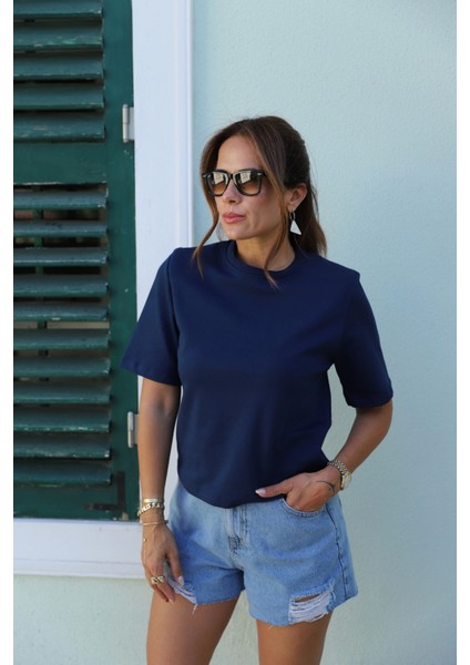 Lacivert Vatkalı Basic Tshirt