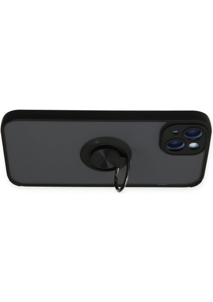Iphone 14 Kılıf Montreal Yüzüklü Silikon Kapak - Siyah Mrayd