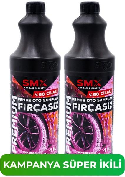 Pembe %60 Cilalı Fırçasız Oto Şampuanı 1Lt. 2 Adet