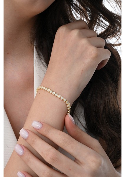 Gümüş Altın Yaldızlı Zirkon Taşlı Modern Görünümlü Kayan Yıldızlar Bileklik SGTL12851GOLD